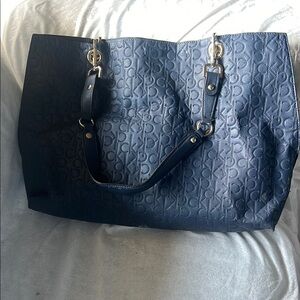 Calvin Klein Navy Blue Embossed Tote Bag